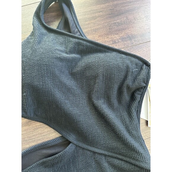MICHAEL Michael Kors Women's Ribbed One-Shoulder Side-Cutout Swimsuit Black 8 - Picture 4 of 5
